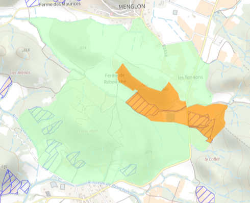 Menglon est en T2 avec prospection fine sur la zone tampon du foyer et en T0 avec prospection en autonomie sur le reste.png